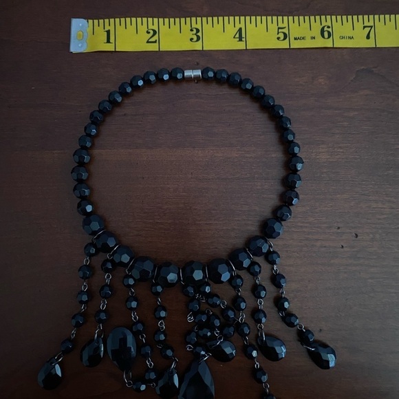 Gothic Glam Black Beaded Choker Necklace/Teardrop Dangle | Magnetic Clasp - Picture 6 of 7
